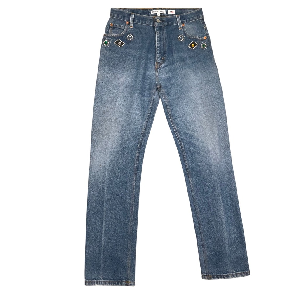 RE/DONE Levi's Straight Jeans Women 27 Indigo Stud Reconstructed Embellished USA